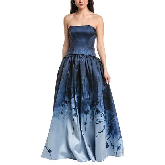 Marchesa Notte Dresses & Skirts - Marchesa Notte Womens  Strapless Printed Mikado Ball Gown, Blue